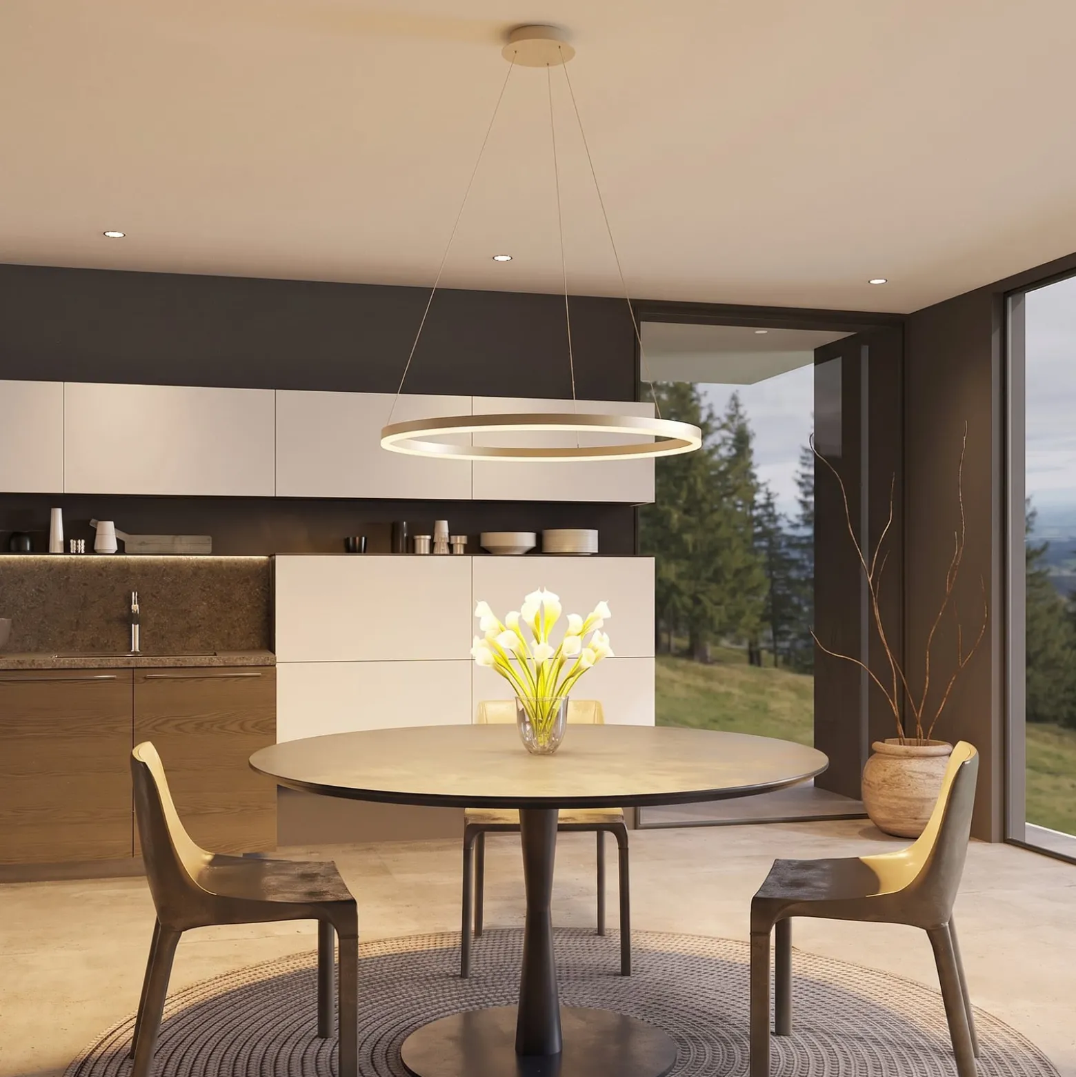 Arcchio LED-Hängeleuchte Albiona, beige, 1 Ring, Ø 80 cm