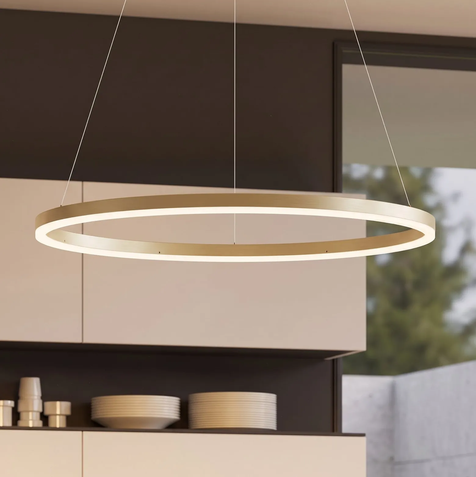 Arcchio LED-Hängeleuchte Albiona, beige, 1 Ring, Ø 80 cm