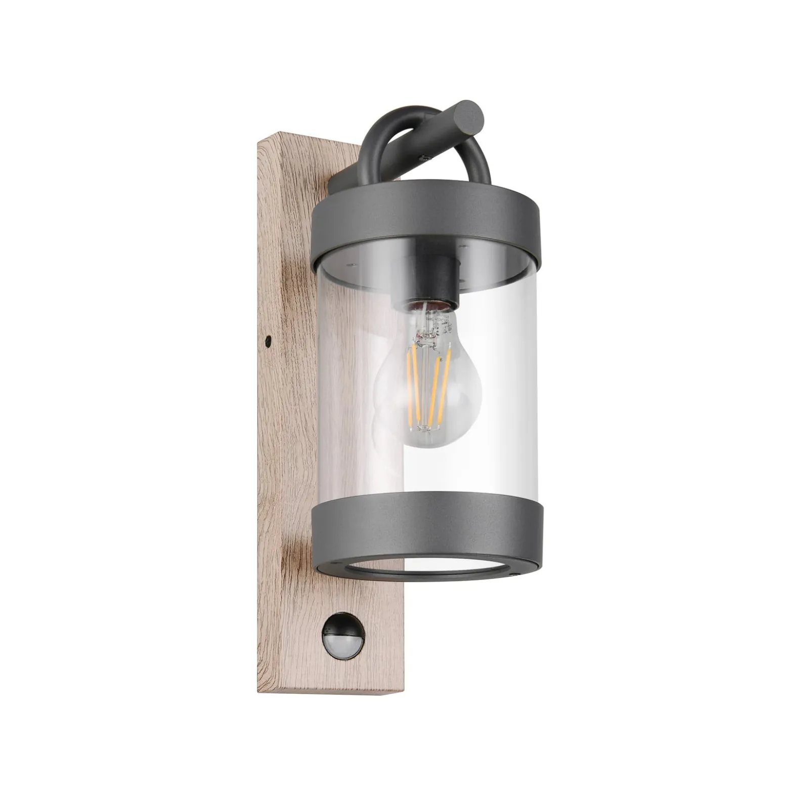Außenwandlampe Sambesi, Holzoptik, Aludruckguss, Sensor