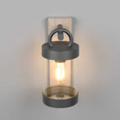 Außenwandlampe Sambesi, Holzoptik, Aludruckguss, Sensor