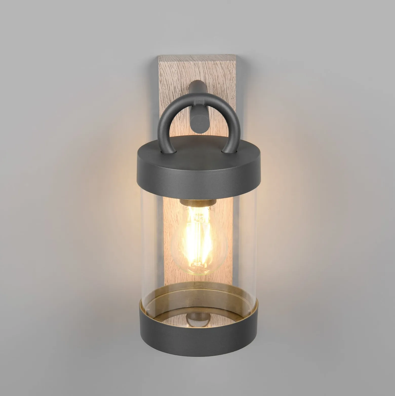 Außenwandlampe Sambesi, Holzoptik, Aludruckguss, Sensor