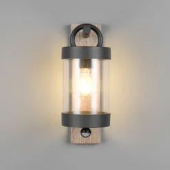 Außenwandlampe Sambesi, Holzoptik, Aludruckguss, Sensor