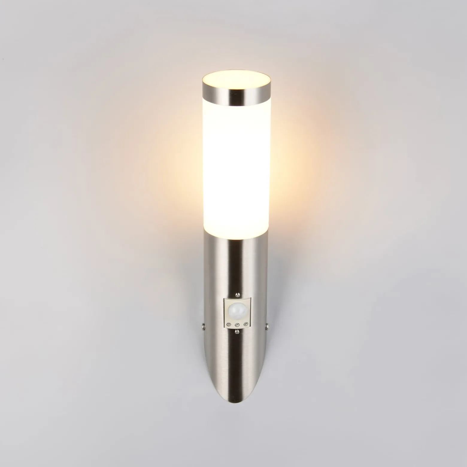Außenwandlampe Trioto, nickelfarben, 39 cm Edelstahl, Sensor