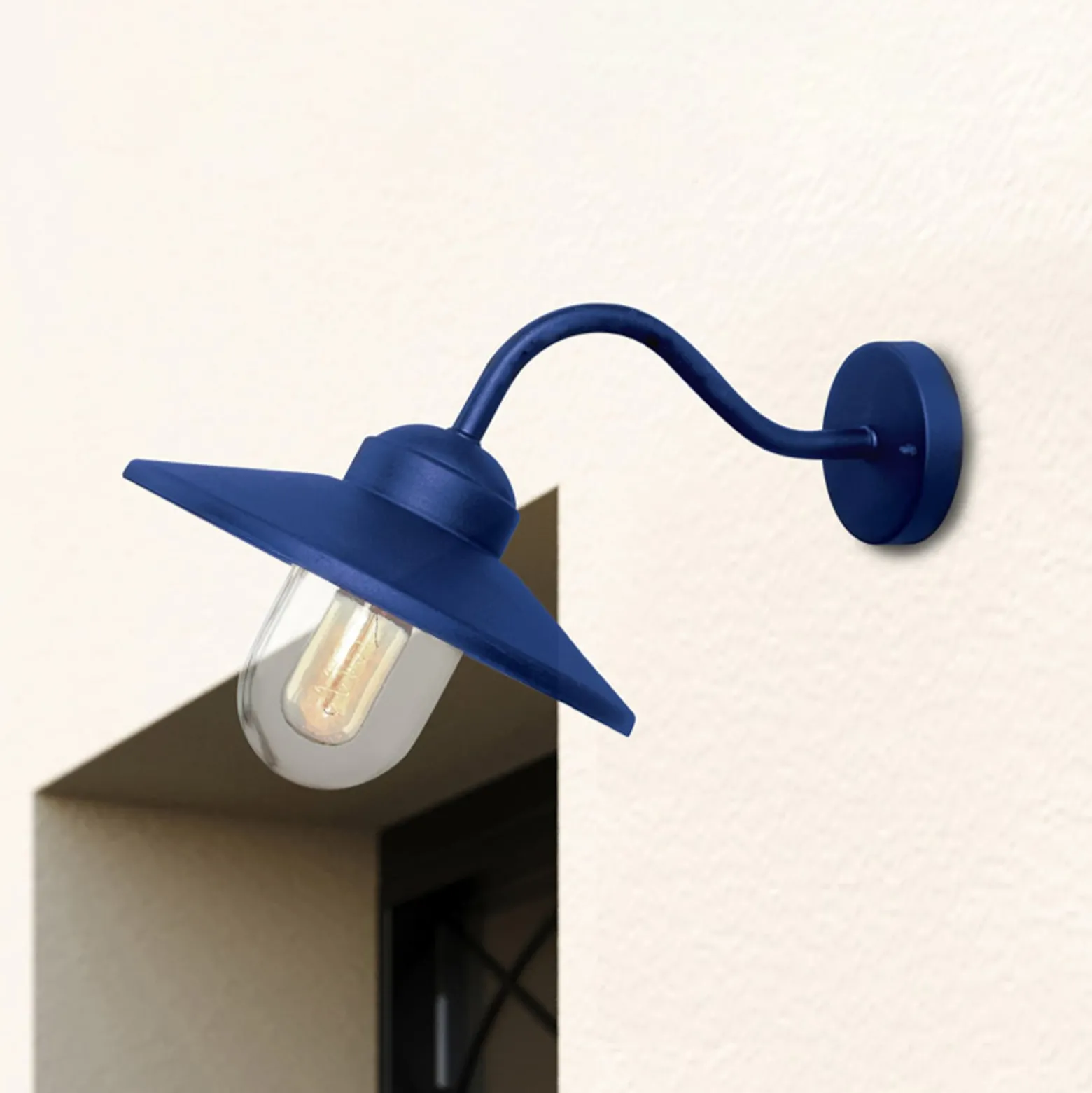 Außenwandleuchte Klampenborg, blau, Laterne, Edelstahl