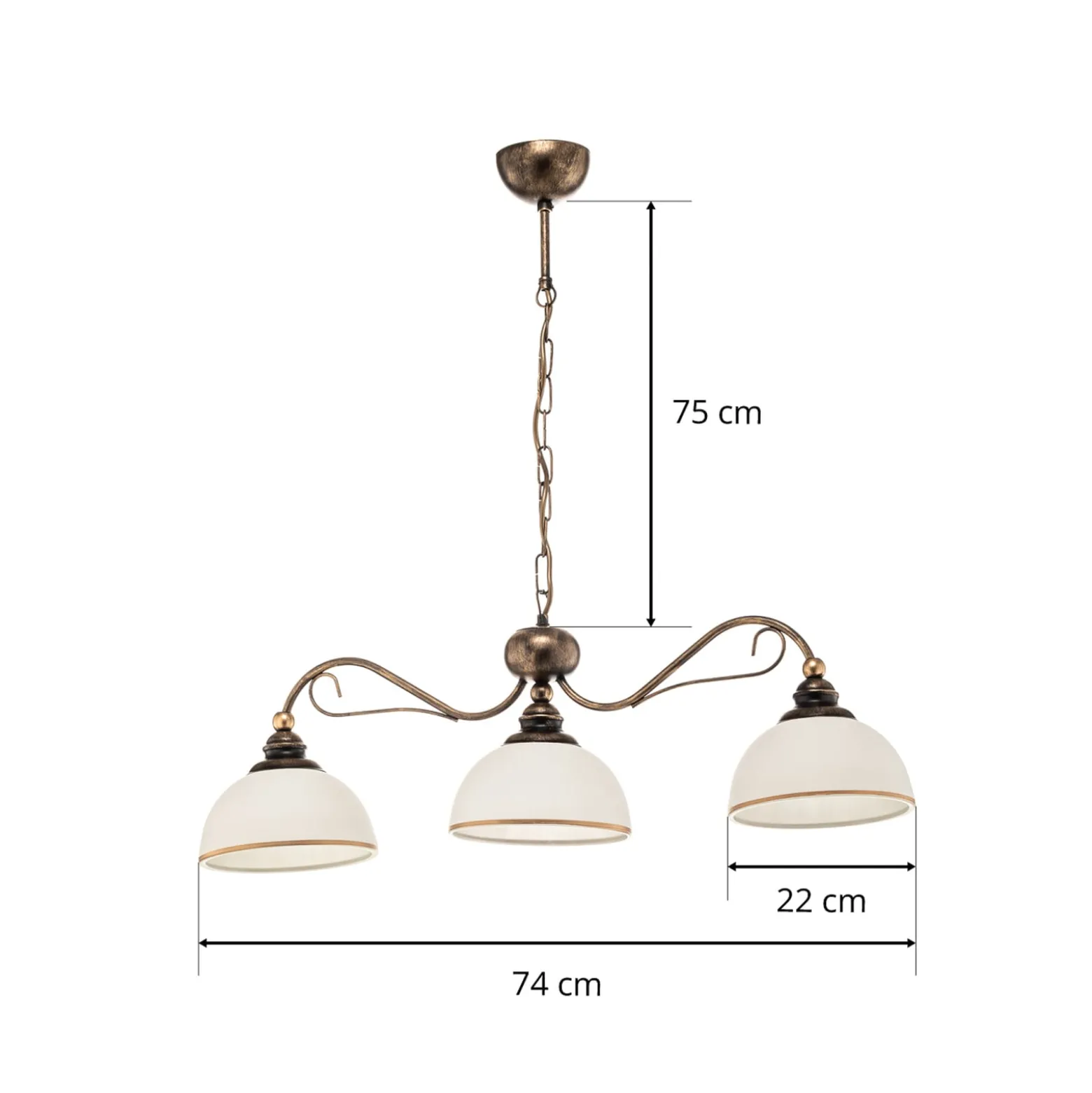 Balkenpendelleuchte Casale, dreiflammig Länge 74cm