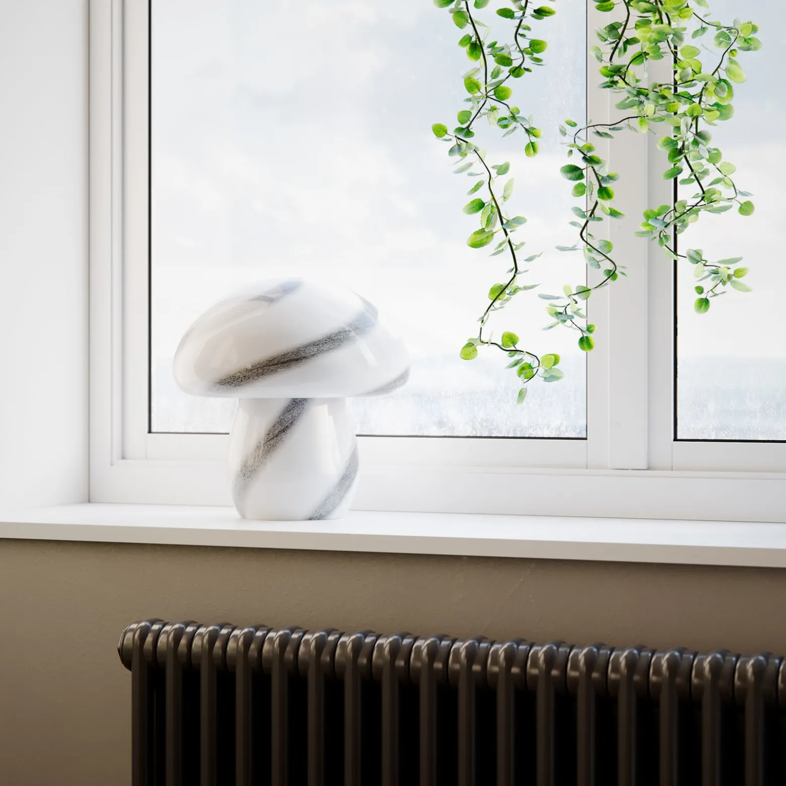By Rydéns Tischleuchte Mira Mushroom, schwarz-weiß, Glas