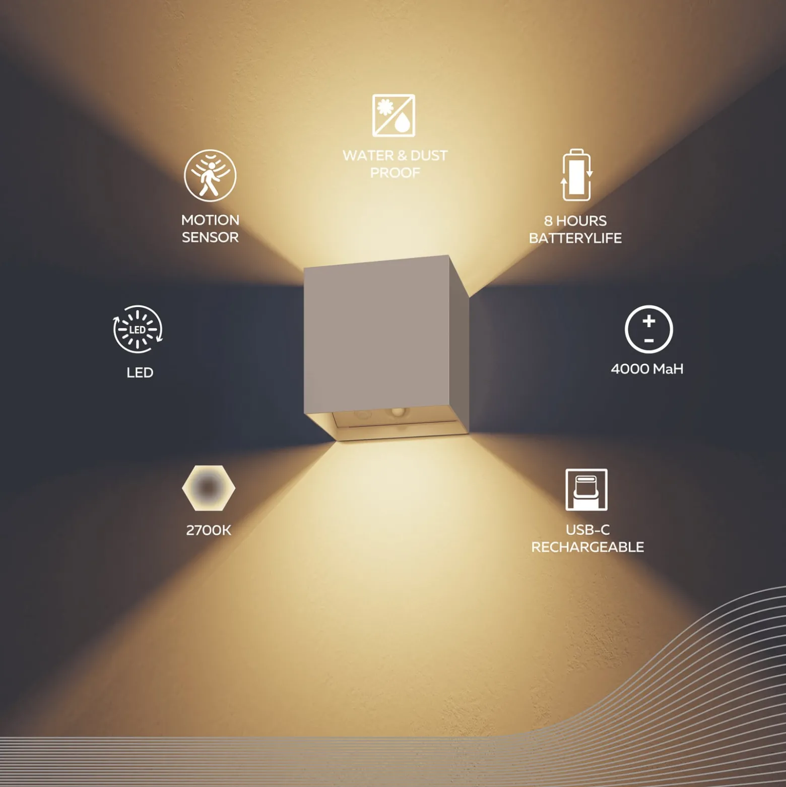 Calex LED-Akku-Sensor-Außenwandlampe Volterra, sand, IP44