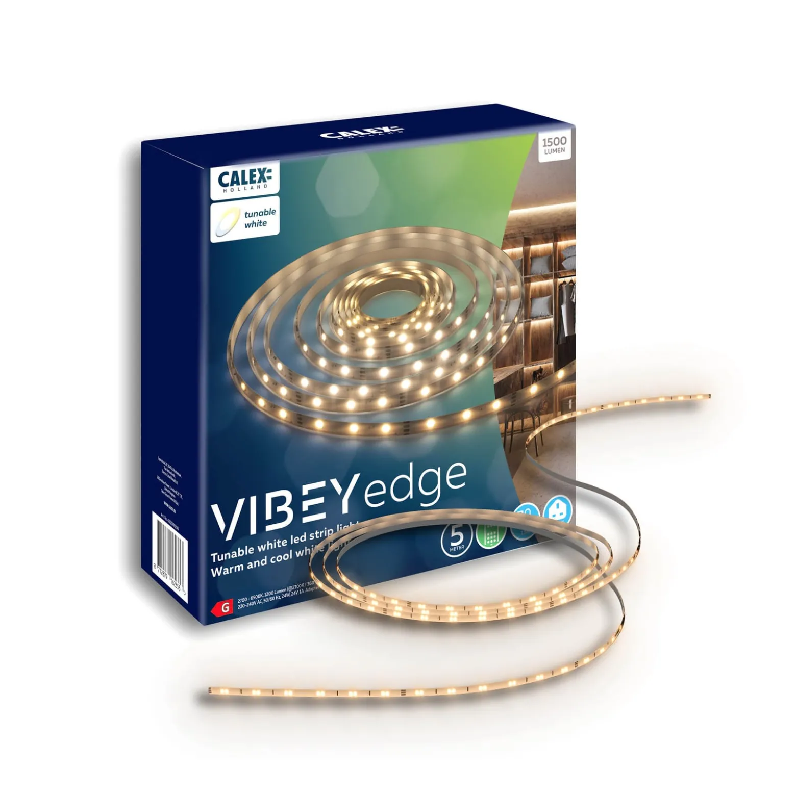 Calex LED-Strip Vibey, Länge 5 m, Stecker, Remote, CCT