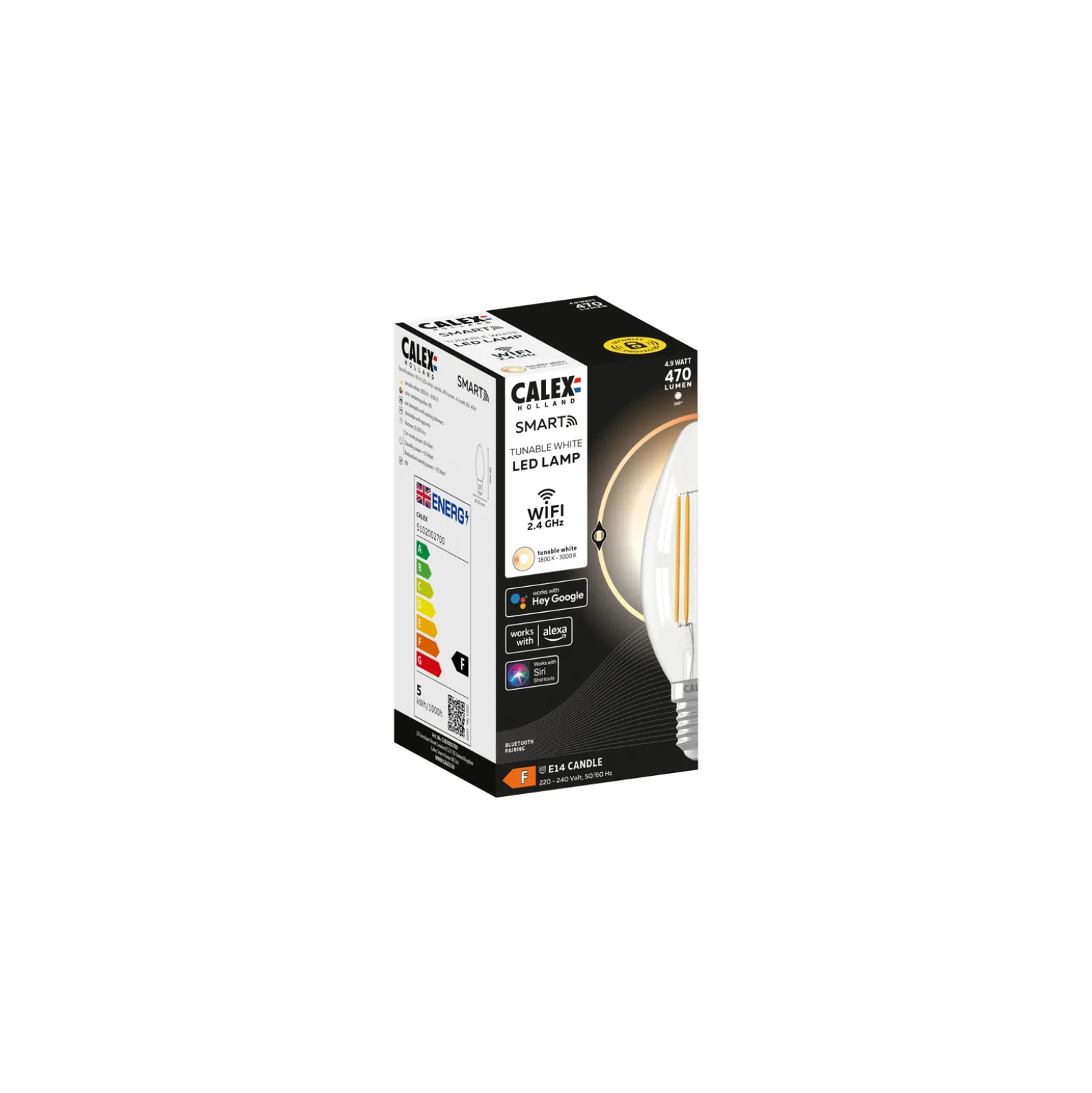 Calex Smart LED-Leuchtmittel E14 B35 4,9W Kerze 1800K-3000K