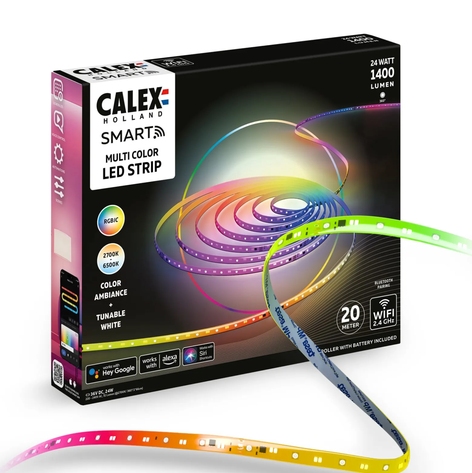 Calex Smart LED-Streifen, Länge 20 m, RGB, CCT Fernbedienung