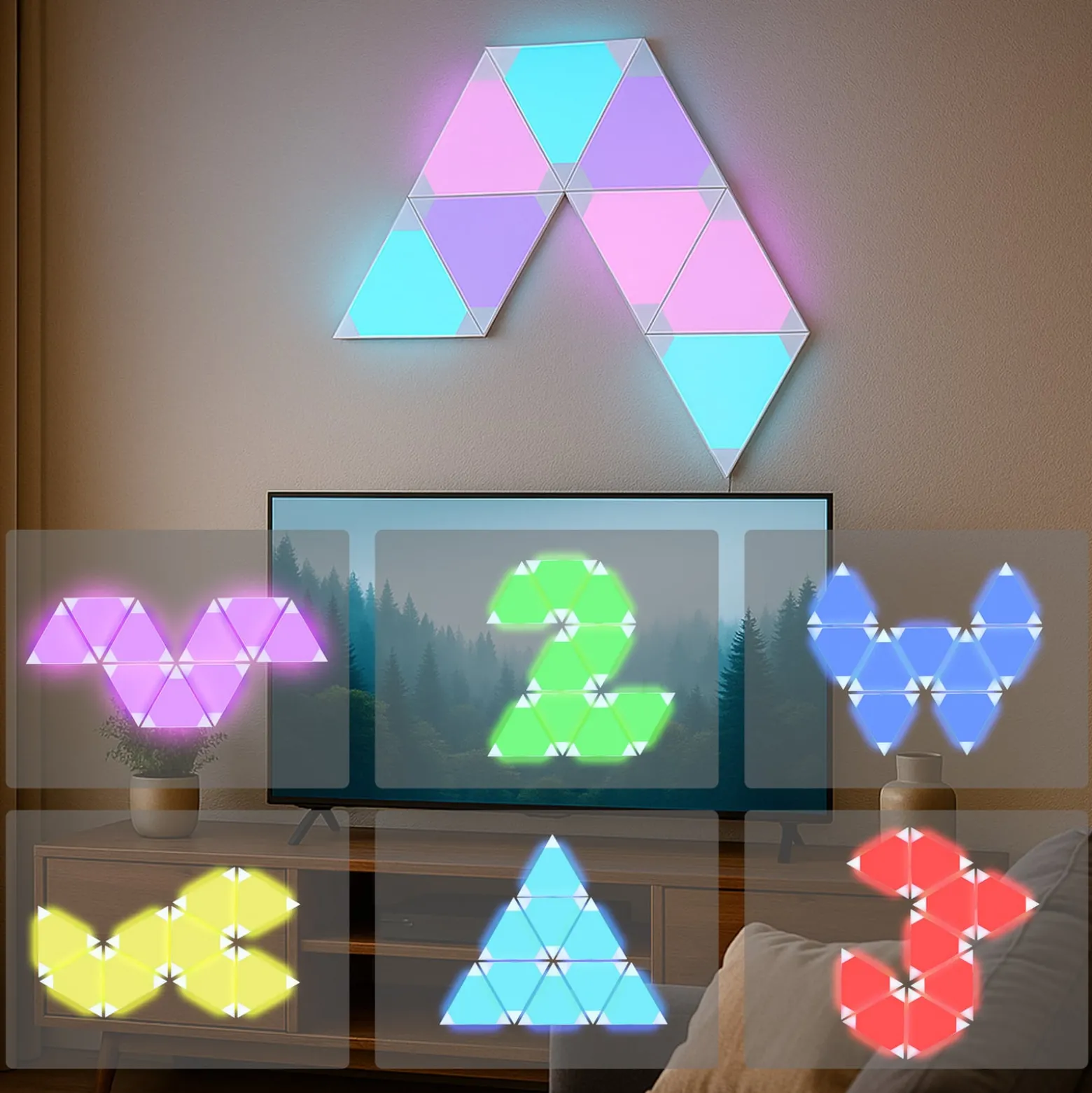 Calex Smart LED-Wandleuchte TRIANGLES, 9-teilig, RGBW, dim