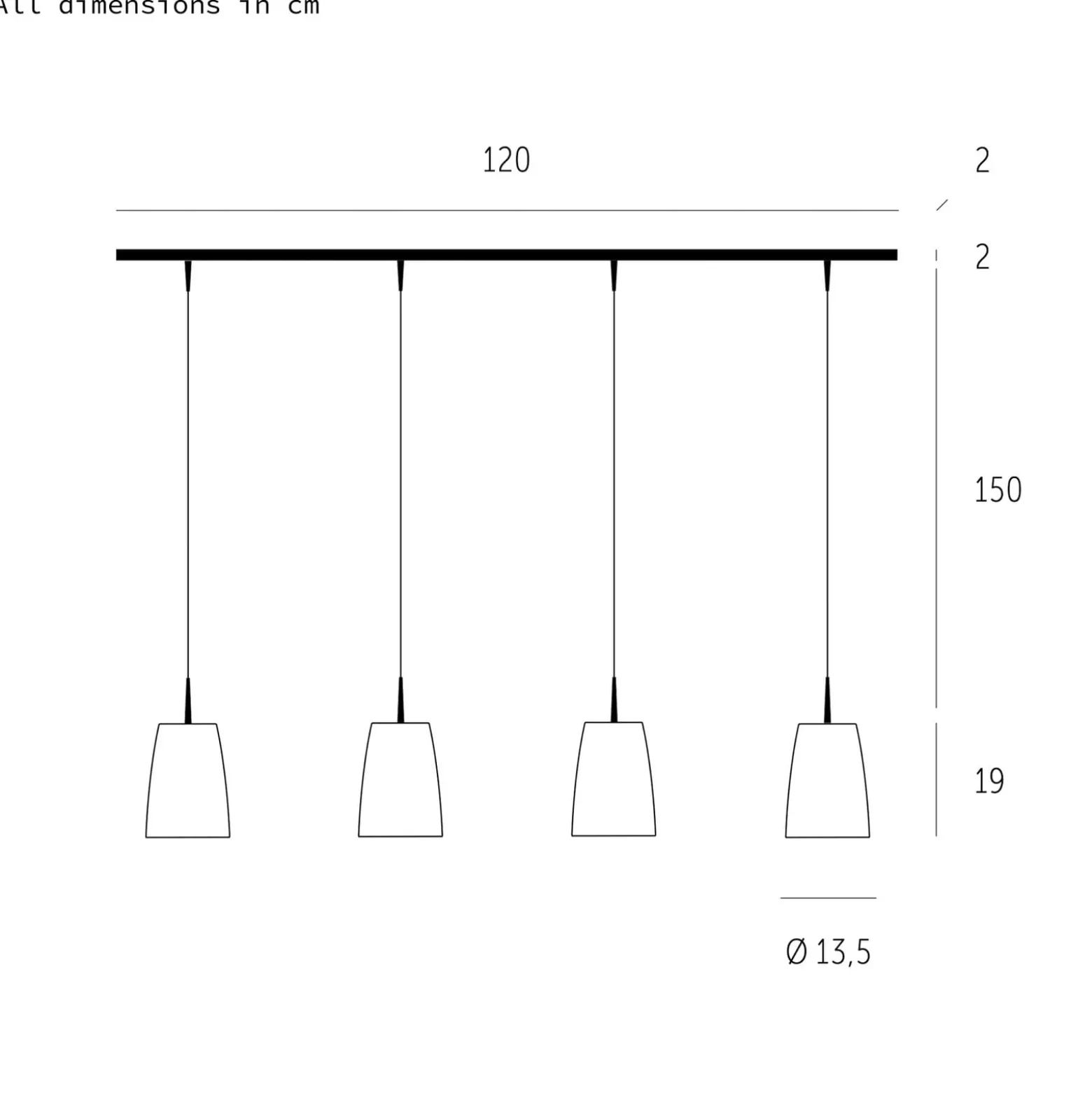 Casablanca Hängelampe Mesa, weiß, Glas, 4-flg., 120 cm, E27