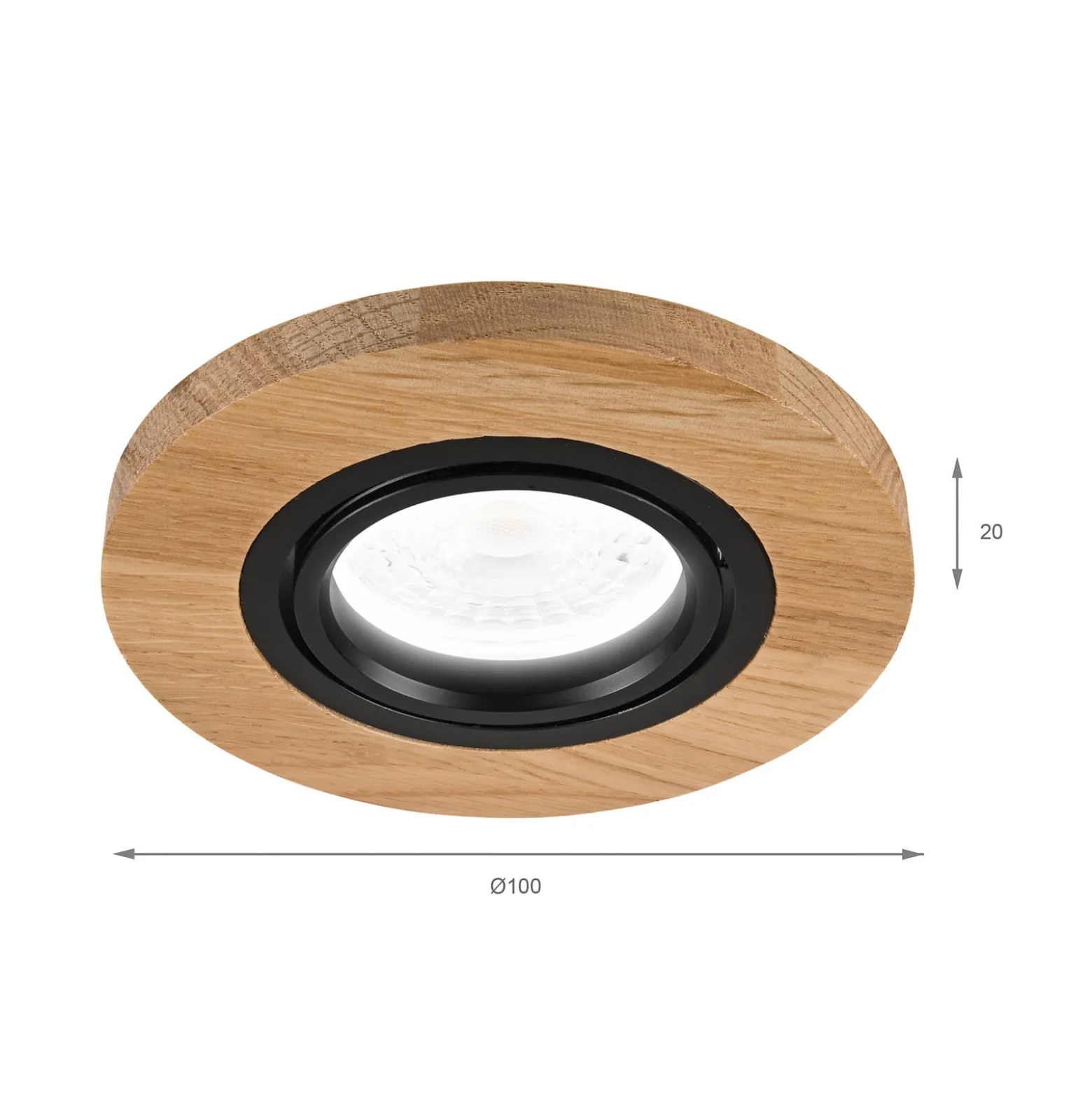 Deckeneinbauleuchte Tobby, Ø 11,5 cm, Eichenholz, GU10