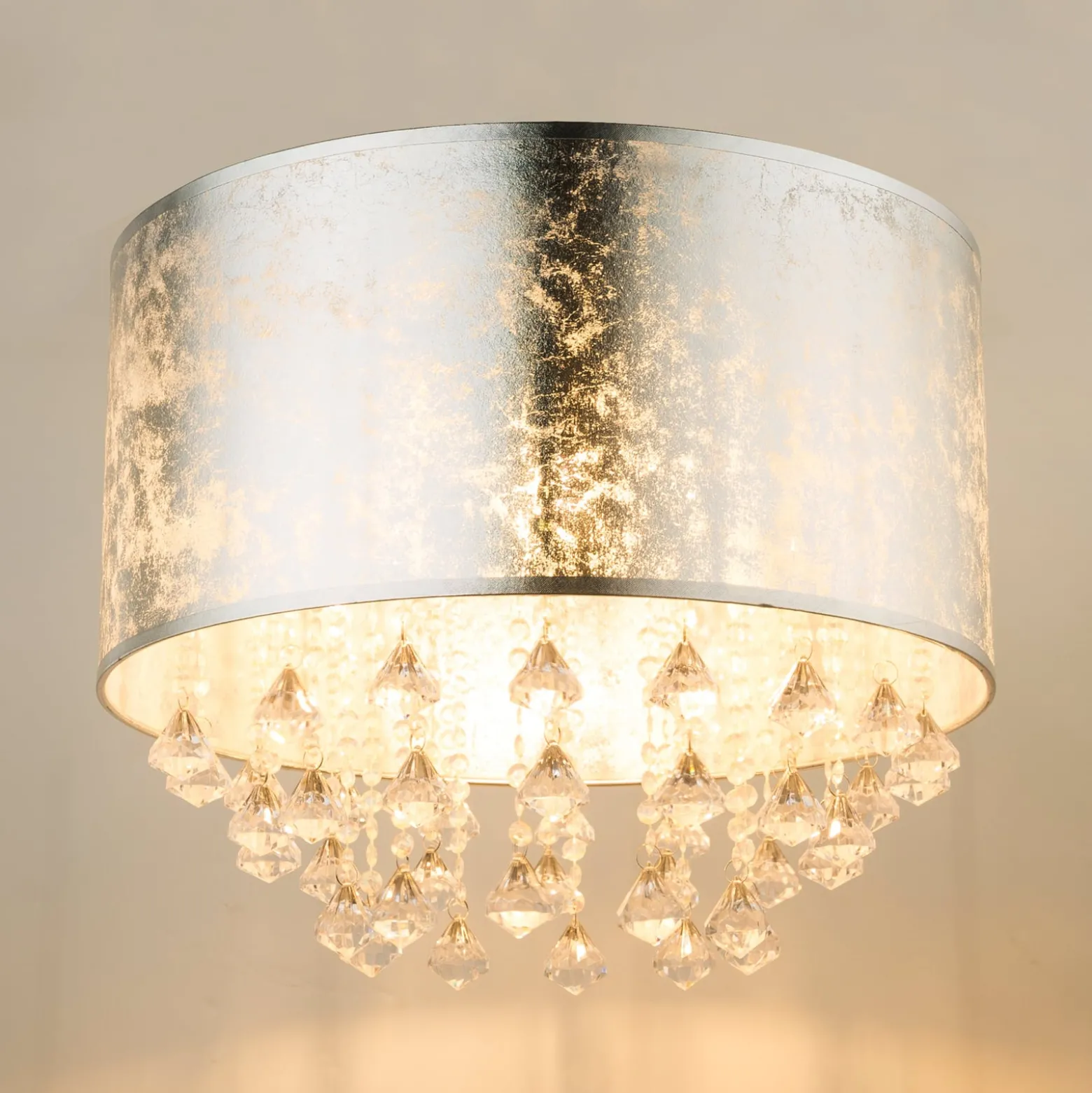 Deckenlampe Amy mit Acrylkristallen, blattsilber