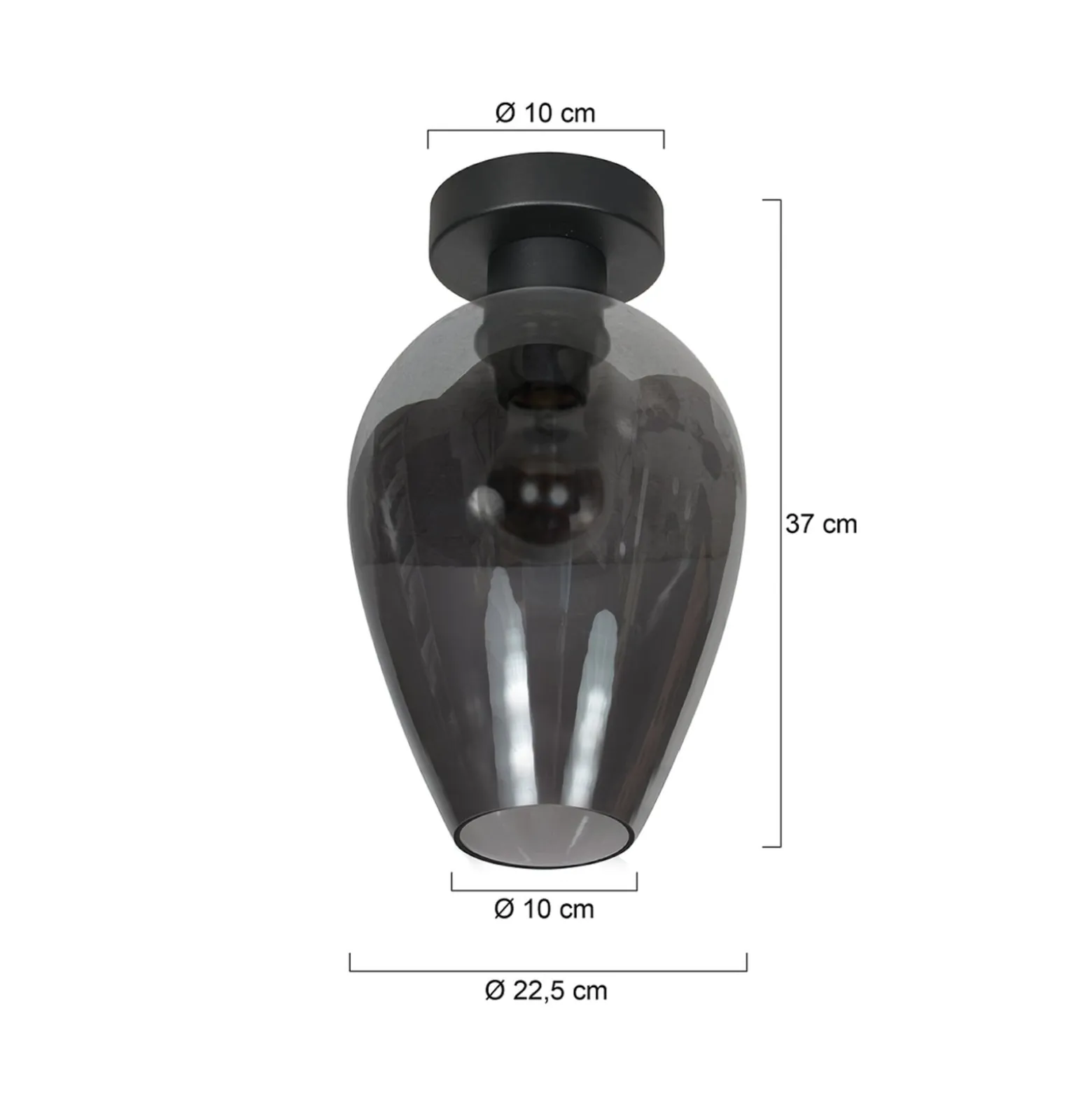 Deckenlampe Bloeba, schwarz/rauchgrau, Ø 22 cm, Glas Tropfen