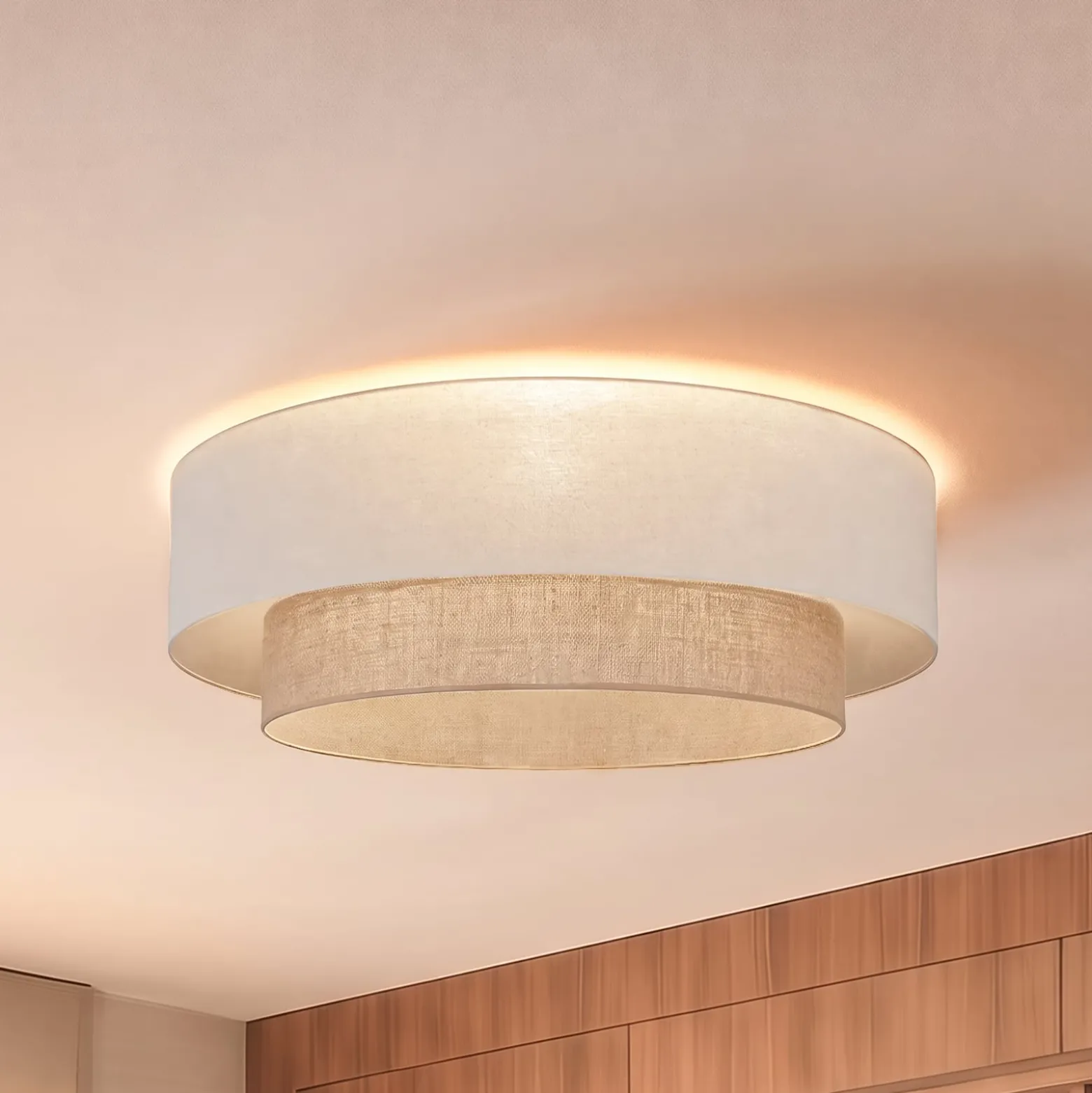 Deckenlampe Boho, beige/jute, Ø 80 cm, Textil, E27