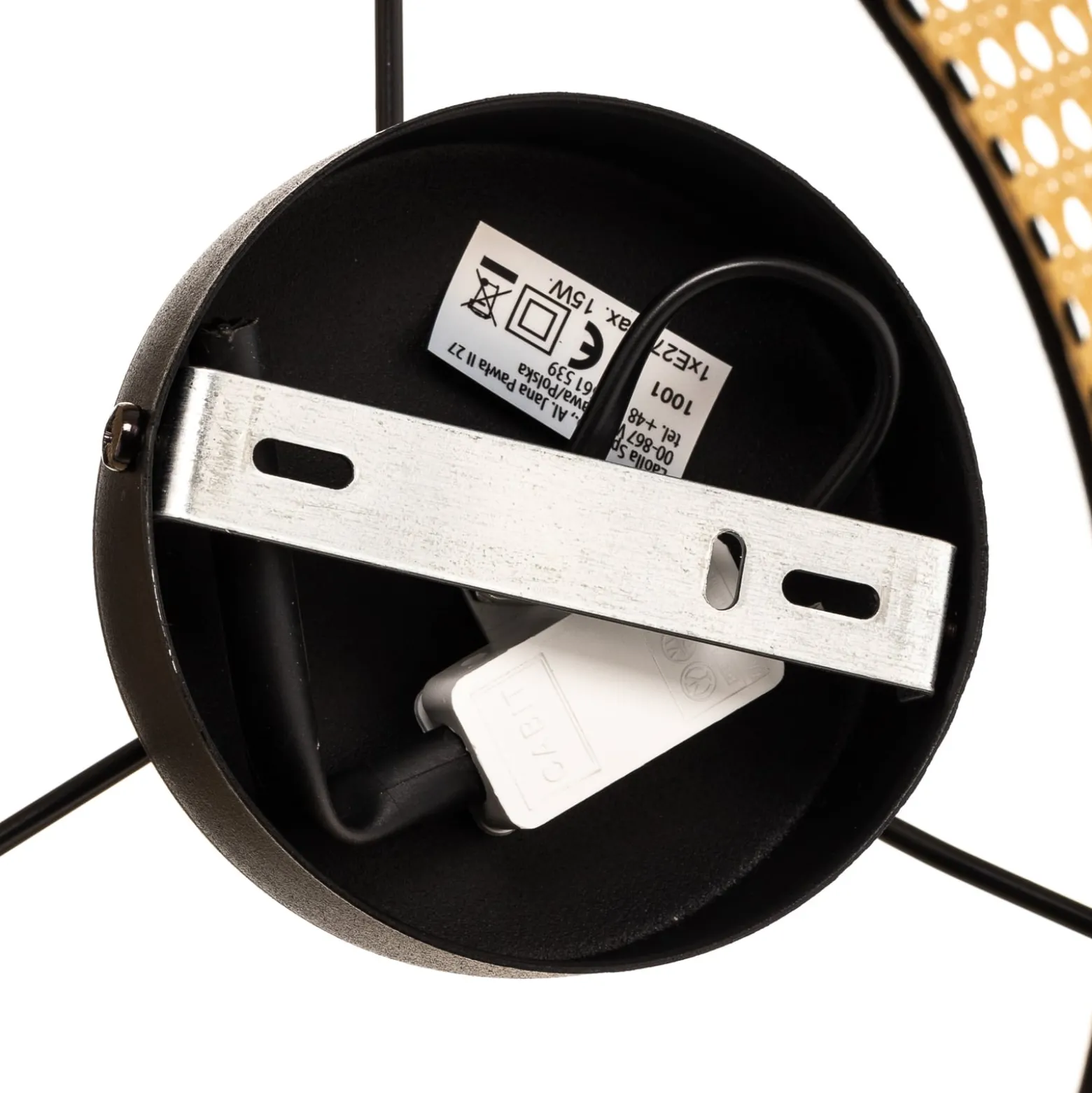 Deckenlampe Boho, blau/holz/schwarz, Ø 45 cm, Textil/Rattan