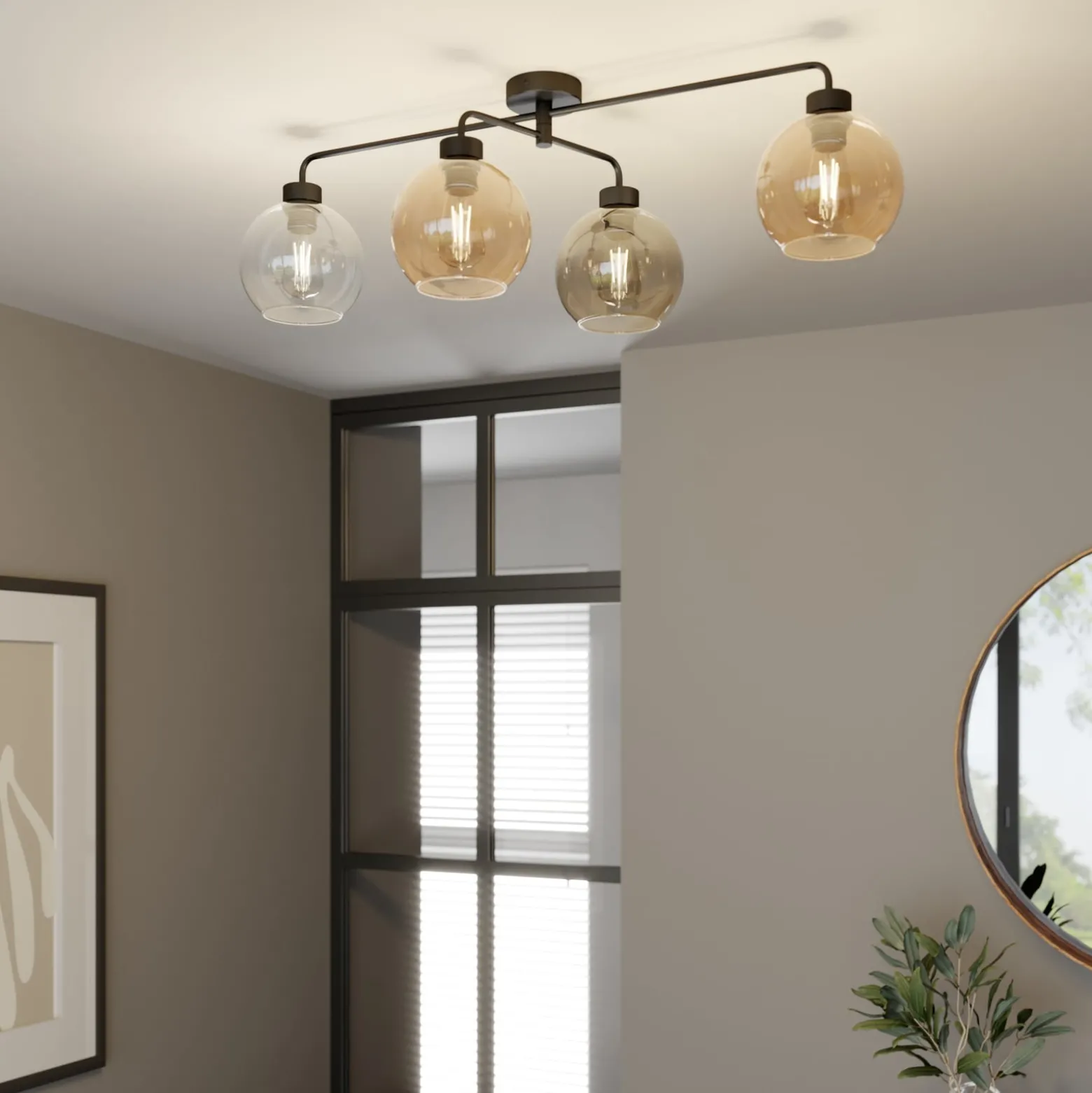 Deckenlampe Cubus vierflammig klar/bernstein/grau