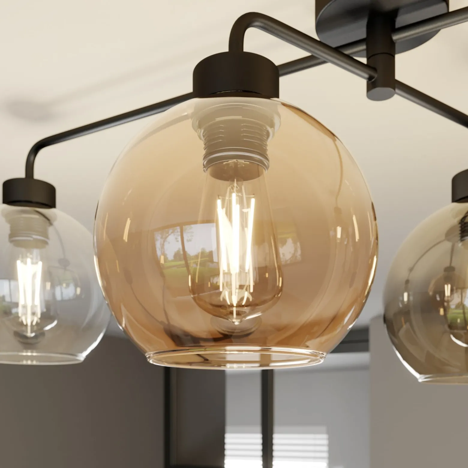 Deckenlampe Cubus vierflammig klar/bernstein/grau