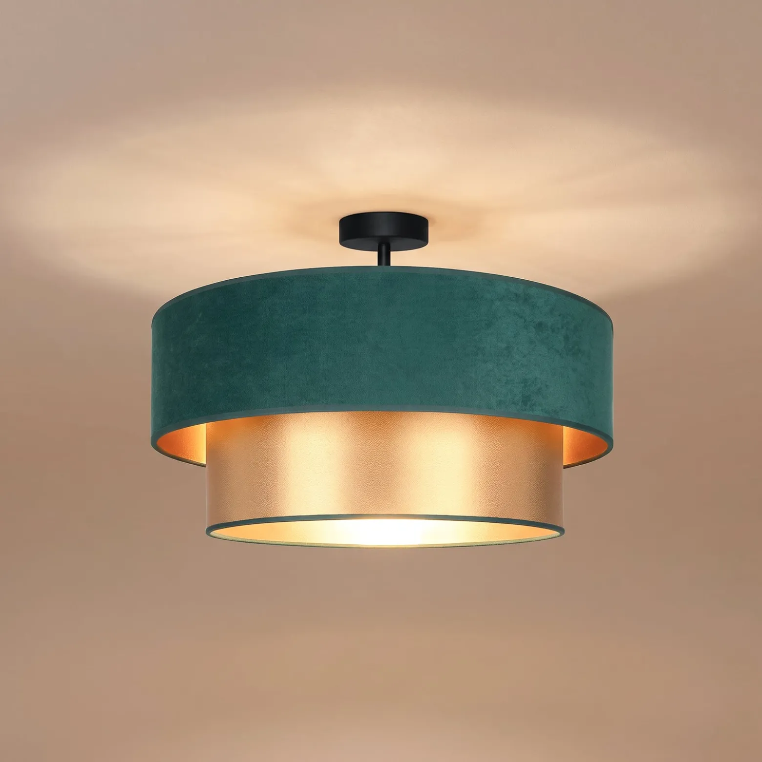 Deckenlampe Dorina, grün/gold, Ø 60 cm, Textil, E27