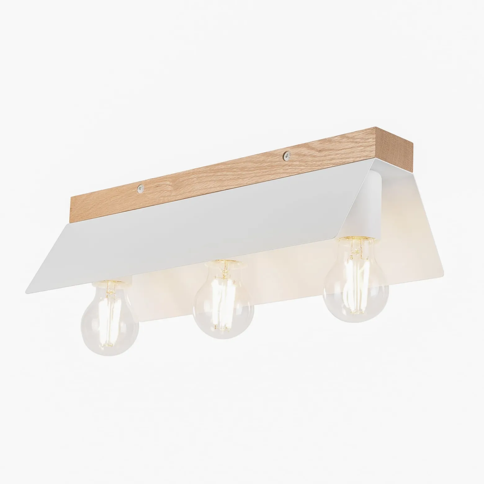 Deckenlampe Esme, weiß, Länge 40 cm, Metall/Holz, 3-flammig