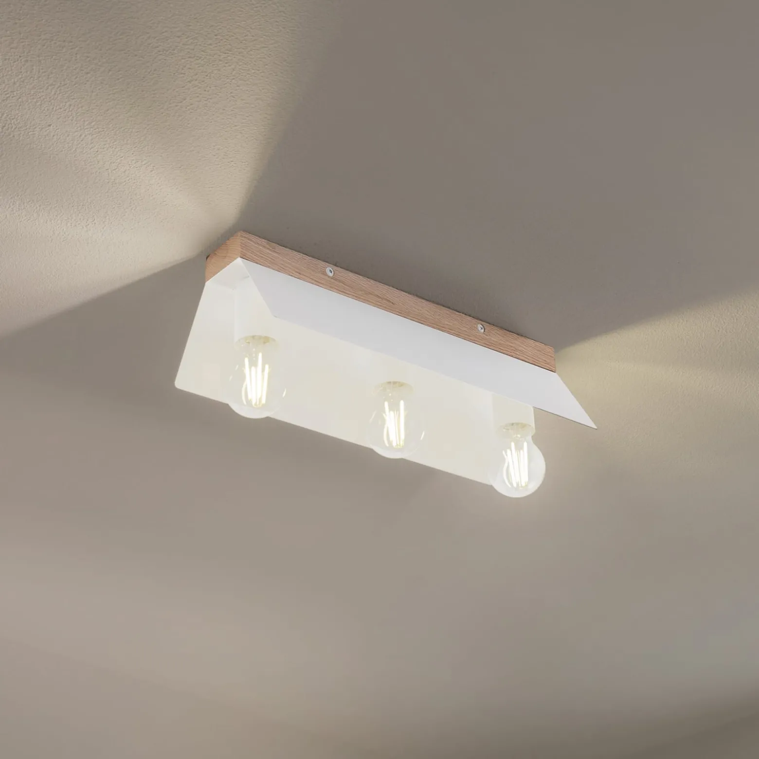 Deckenlampe Esme, weiß, Länge 40 cm, Metall/Holz, 3-flammig