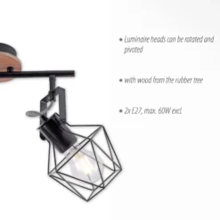 Deckenlampe Jaro justierbar schwarz/holz 2-flammig