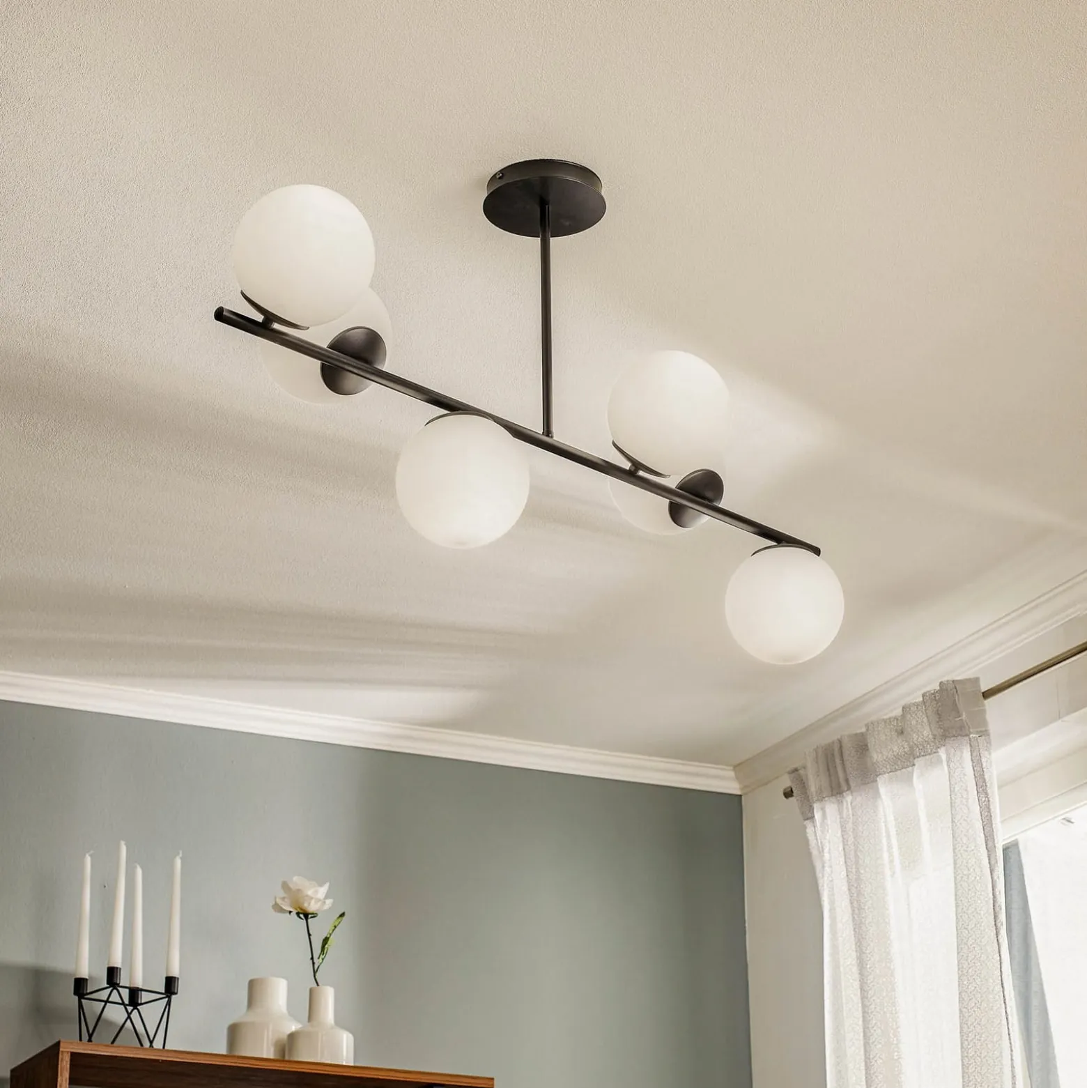 Deckenlampe Kabo,1 Arm, schwarz, sechsflammig