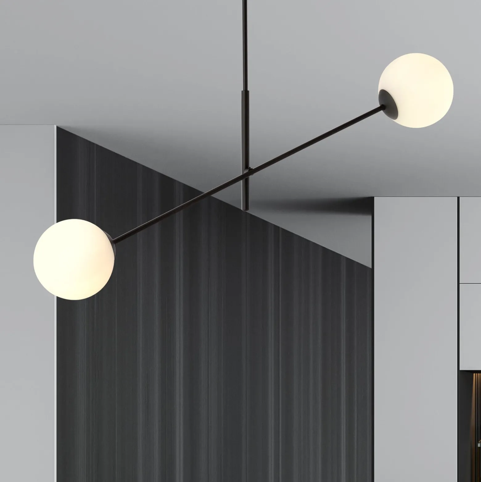 Deckenlampe Linear, schwarz/opal, zweiflammig