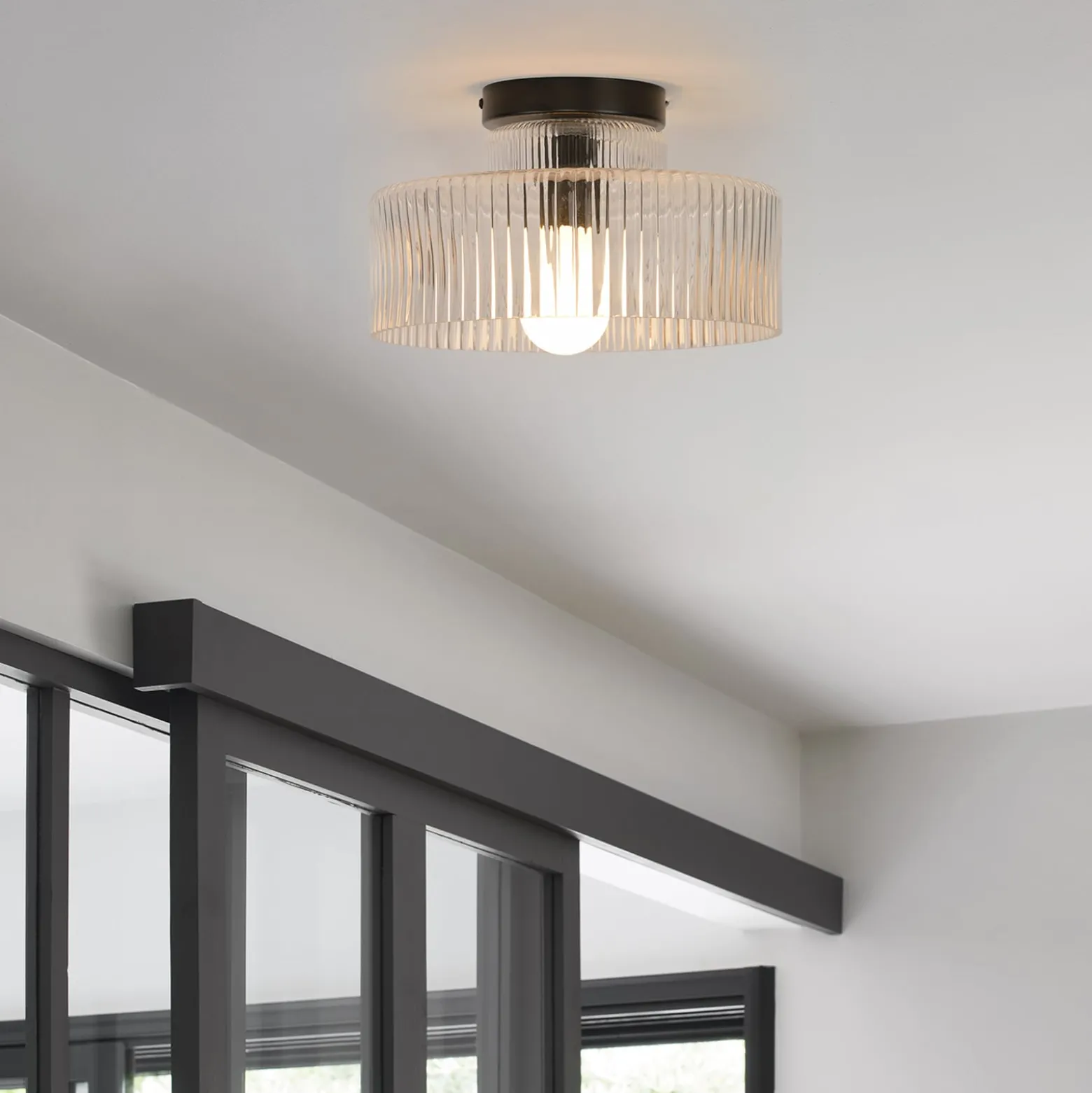 Deckenlampe Lorenzo, klar/schwarz, Ø 28 cm, Glas