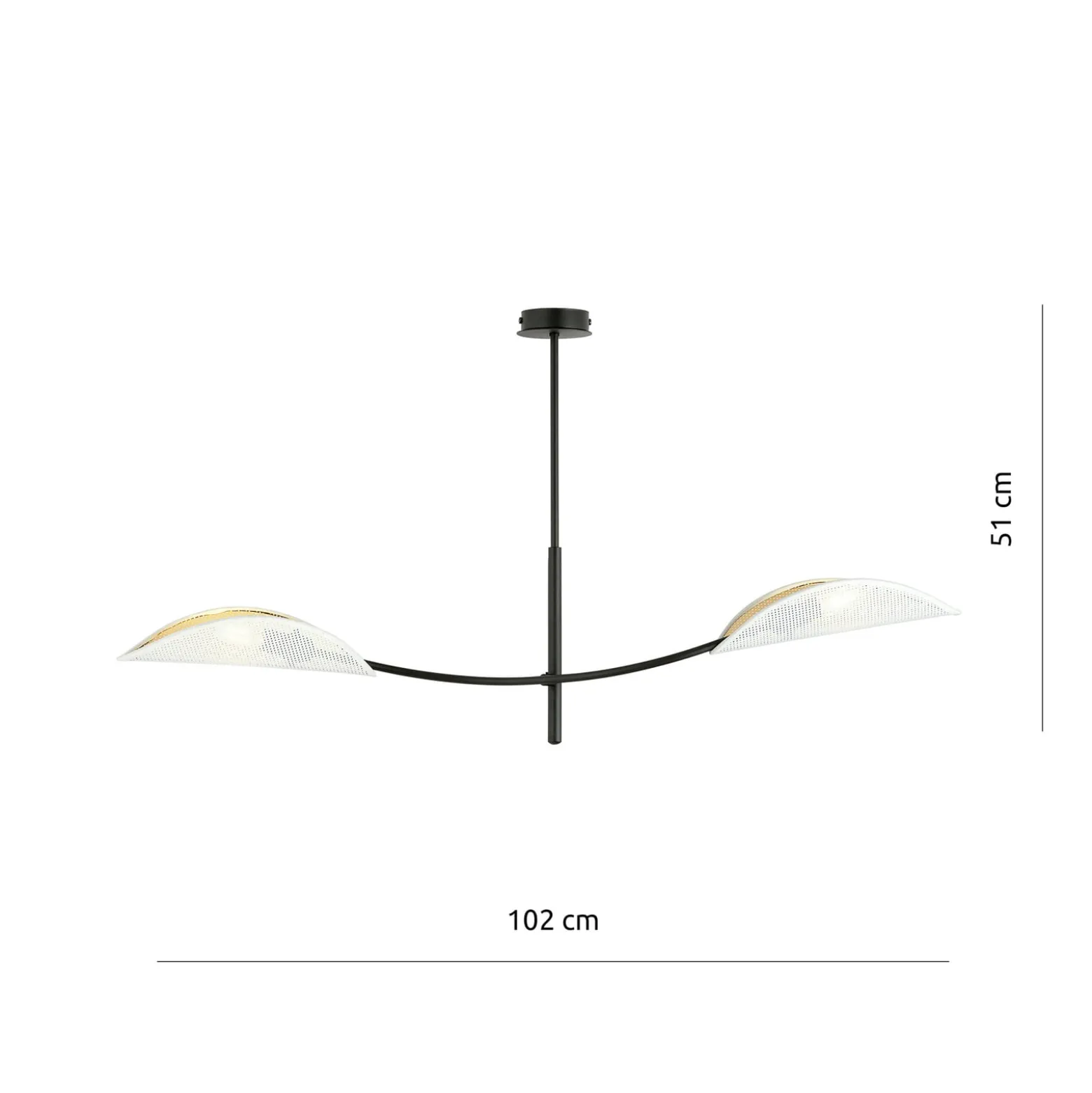 Deckenlampe Lotus, schwarz/weiß/gold, 2-flammig