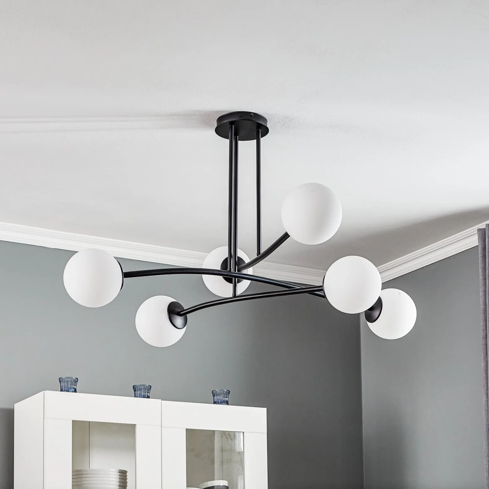 Deckenlampe Major, schwarz, sechsflammig