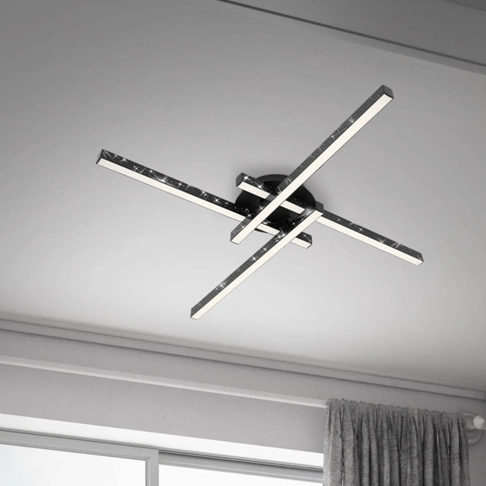 Deckenlampe Rey, Glitzereffekt, 4-flammig, schwarz