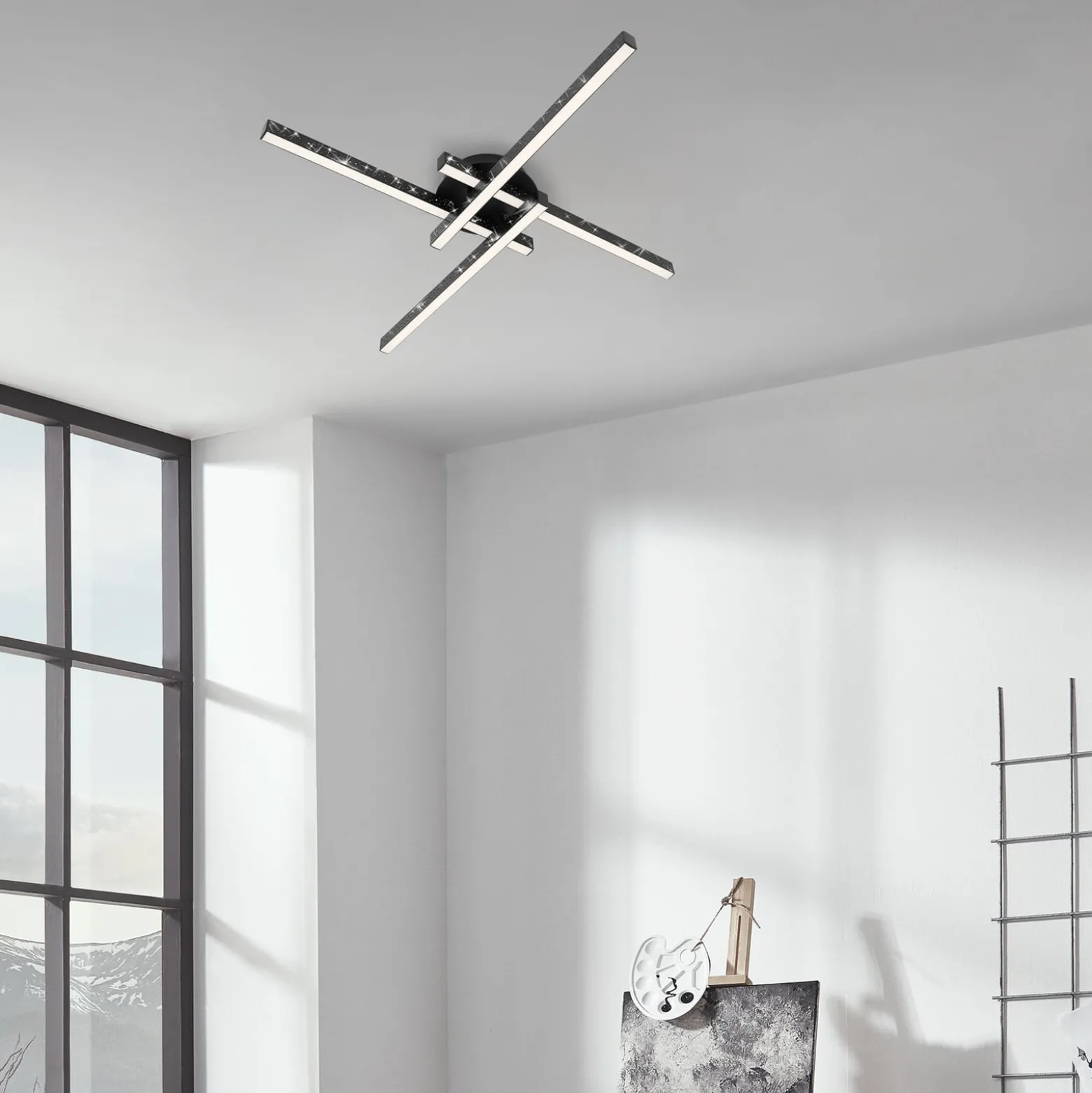 Deckenlampe Rey, Glitzereffekt, 4-flammig, schwarz