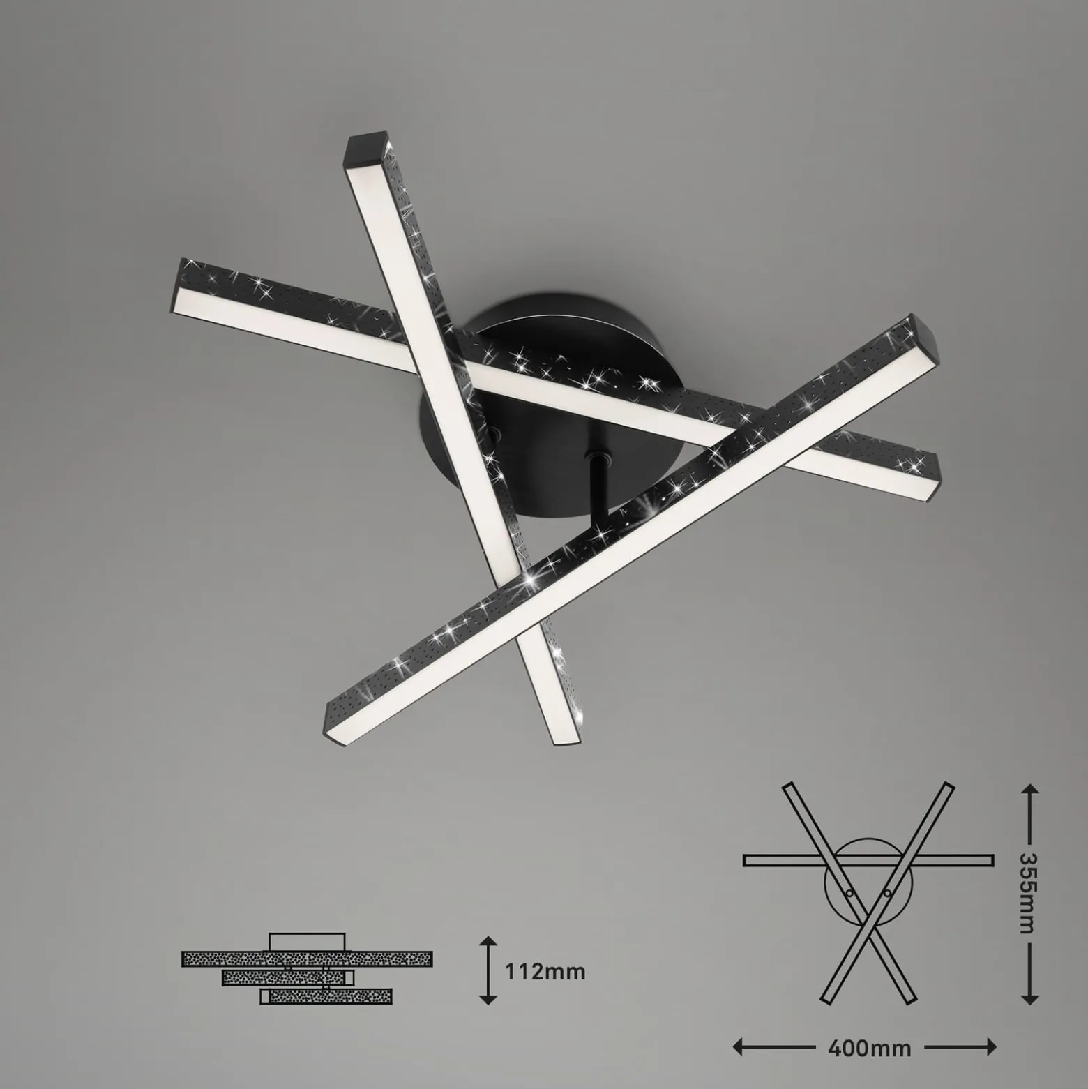 Deckenlampe Rey, Glitzereffekt, 3-flammig, schwarz