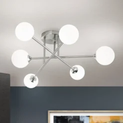 Deckenlampe Snowwhite mit Gestänge, 6fl., nickel