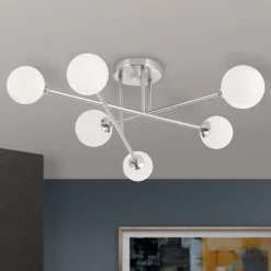 Deckenlampe Snowwhite mit Gestänge, 6fl., nickel