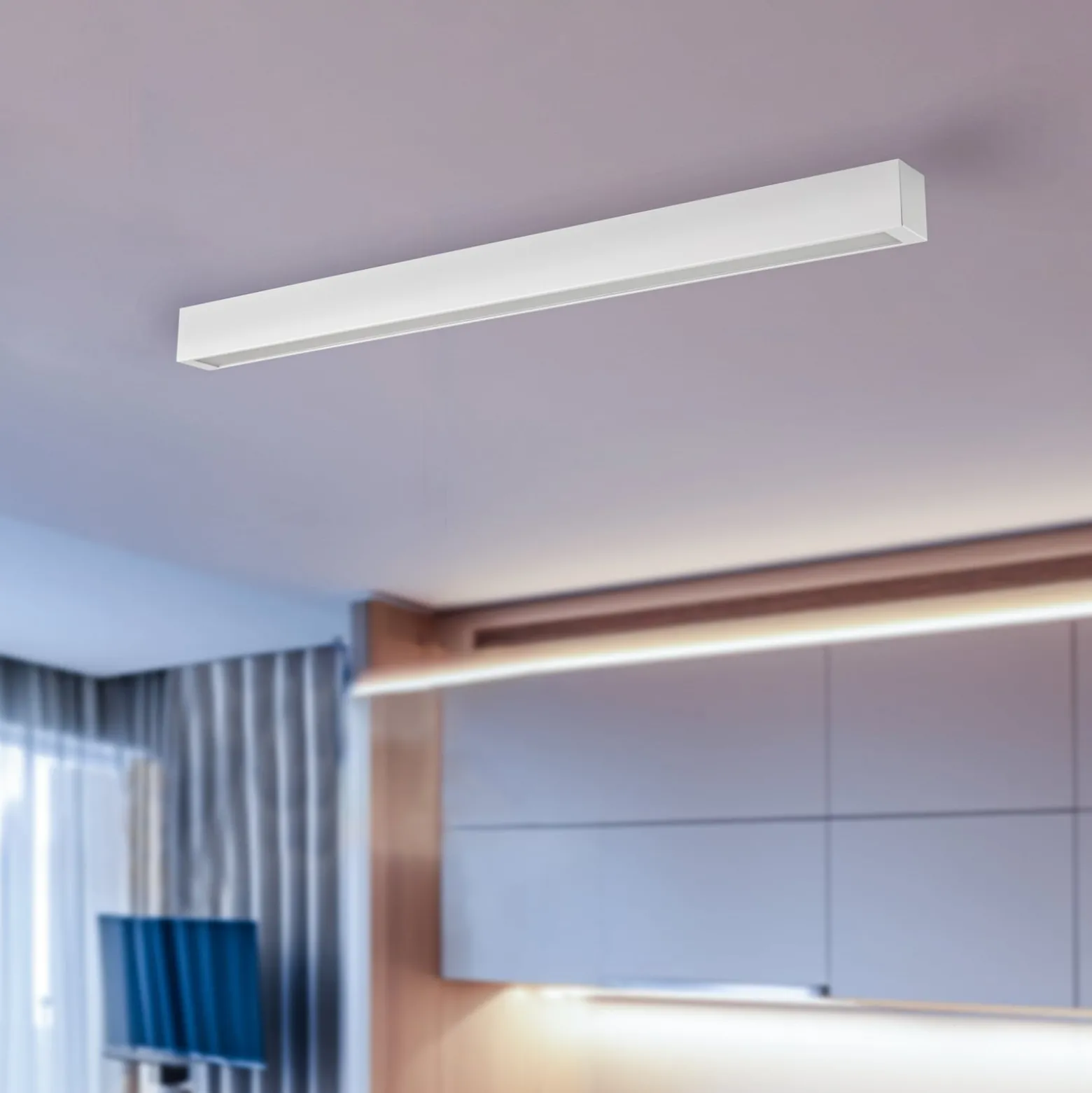 Deckenlampe Straight, weiß, 92 cm, Metall, Kunststoff