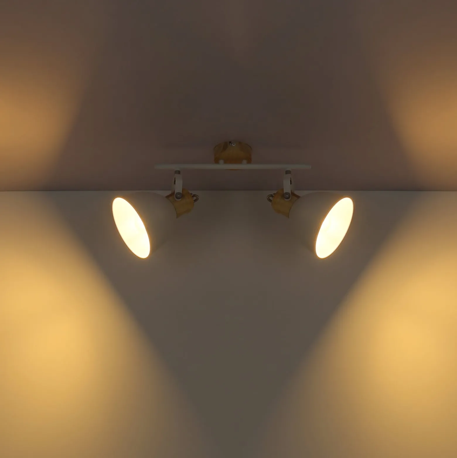 Deckenlampe Wiho aus Metall, weiß/holzoptik, 2-fl.