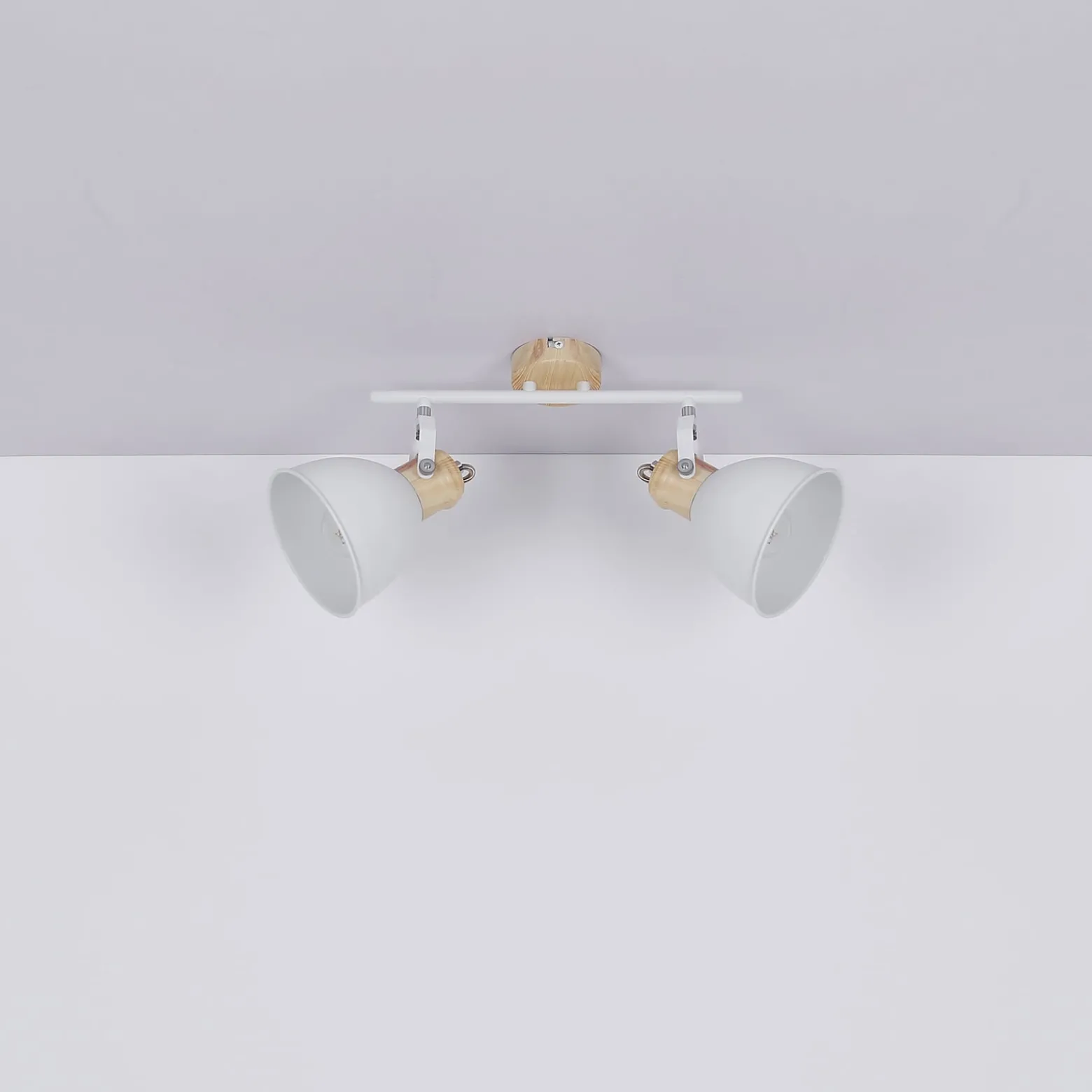 Deckenlampe Wiho aus Metall, weiß/holzoptik, 2-fl.