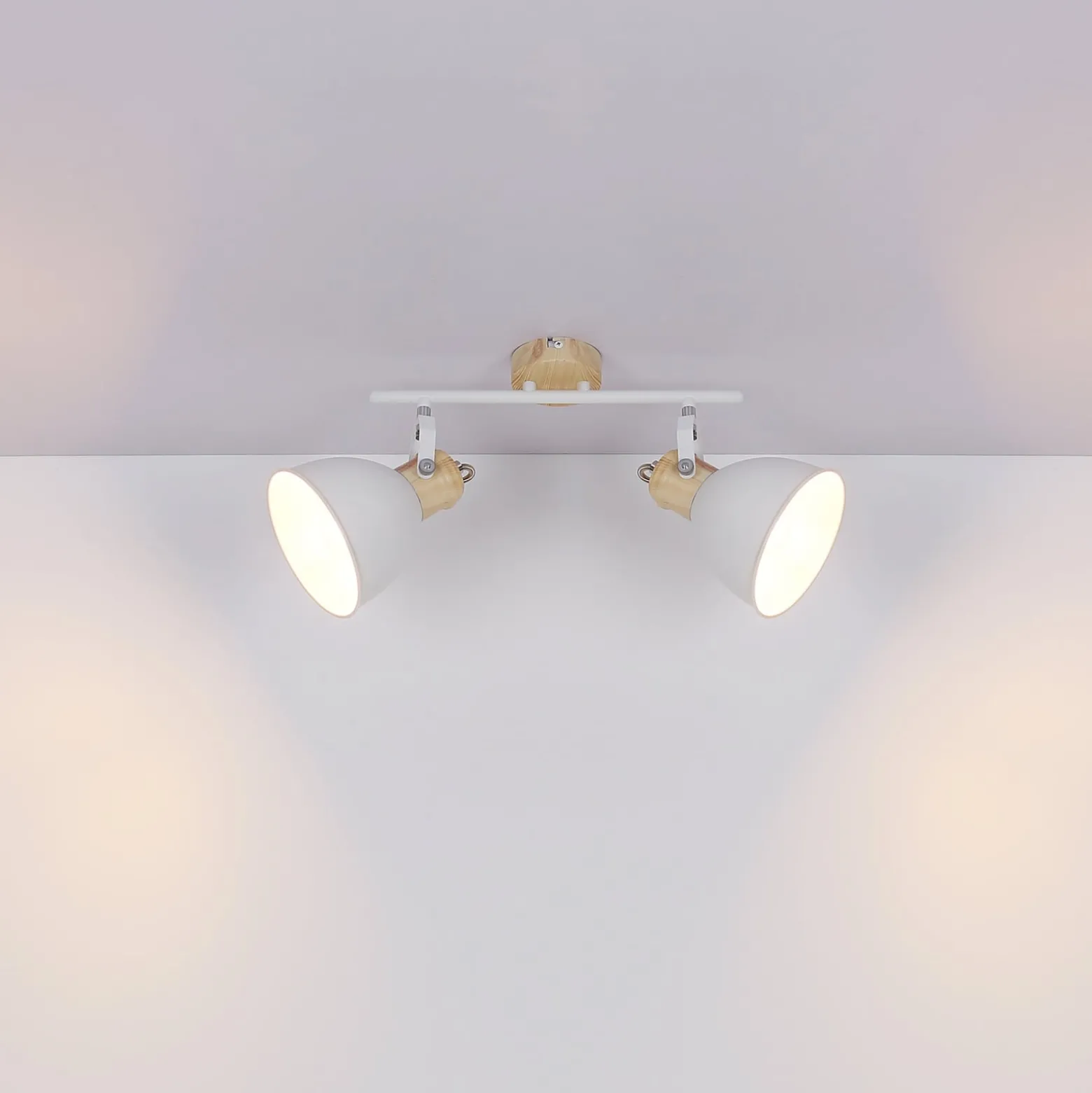 Deckenlampe Wiho aus Metall, weiß/holzoptik, 2-fl.