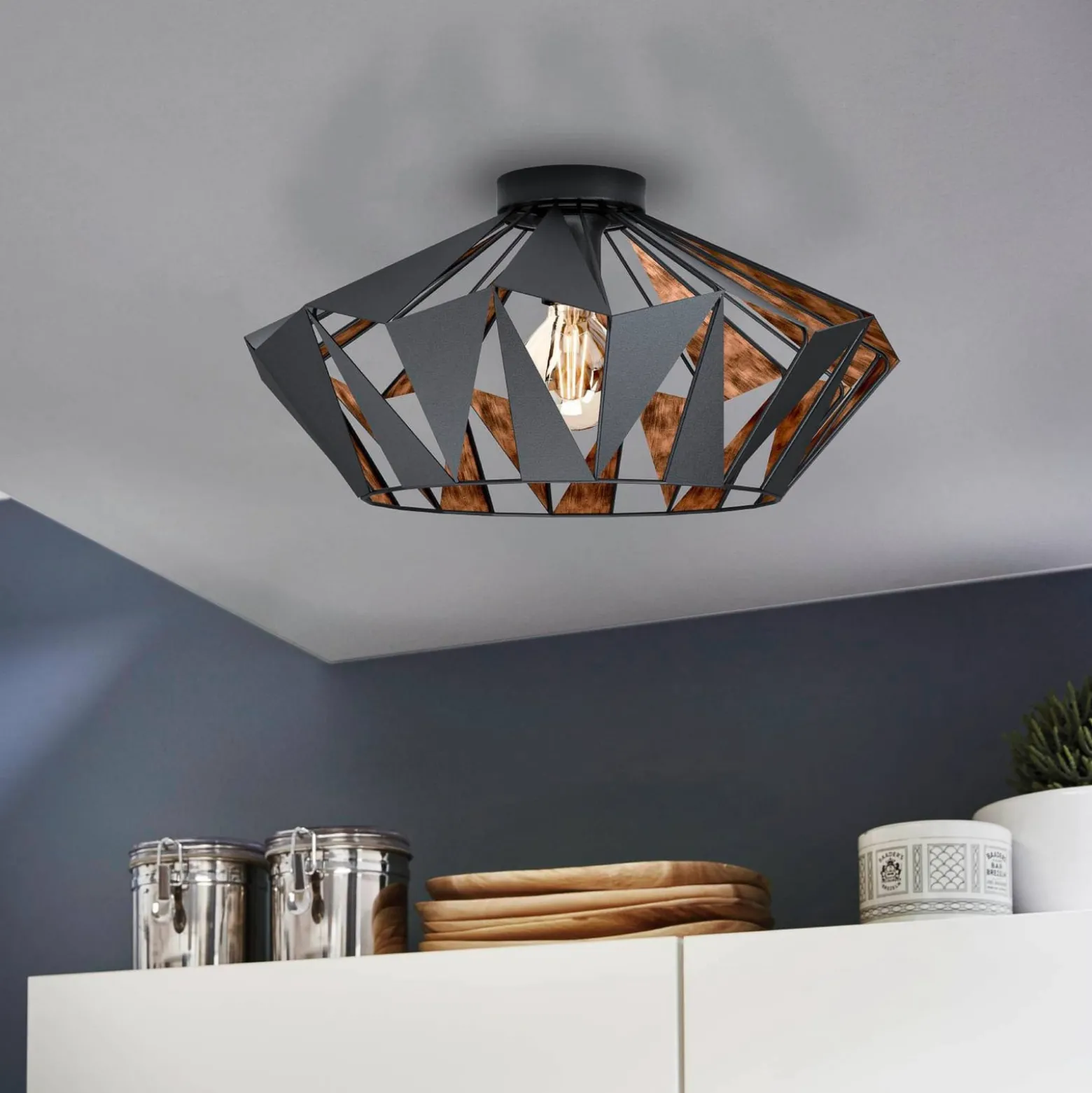Deckenleuchte Carlton, Ø 47 cm, schwarz/kupfer