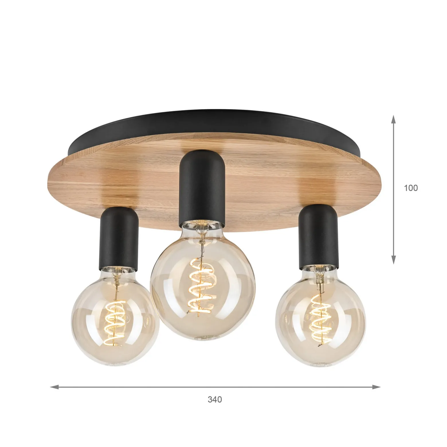 Deckenleuchte Dusty, Buchenholz, schwarz, Ø 33 cm, 3-flammig