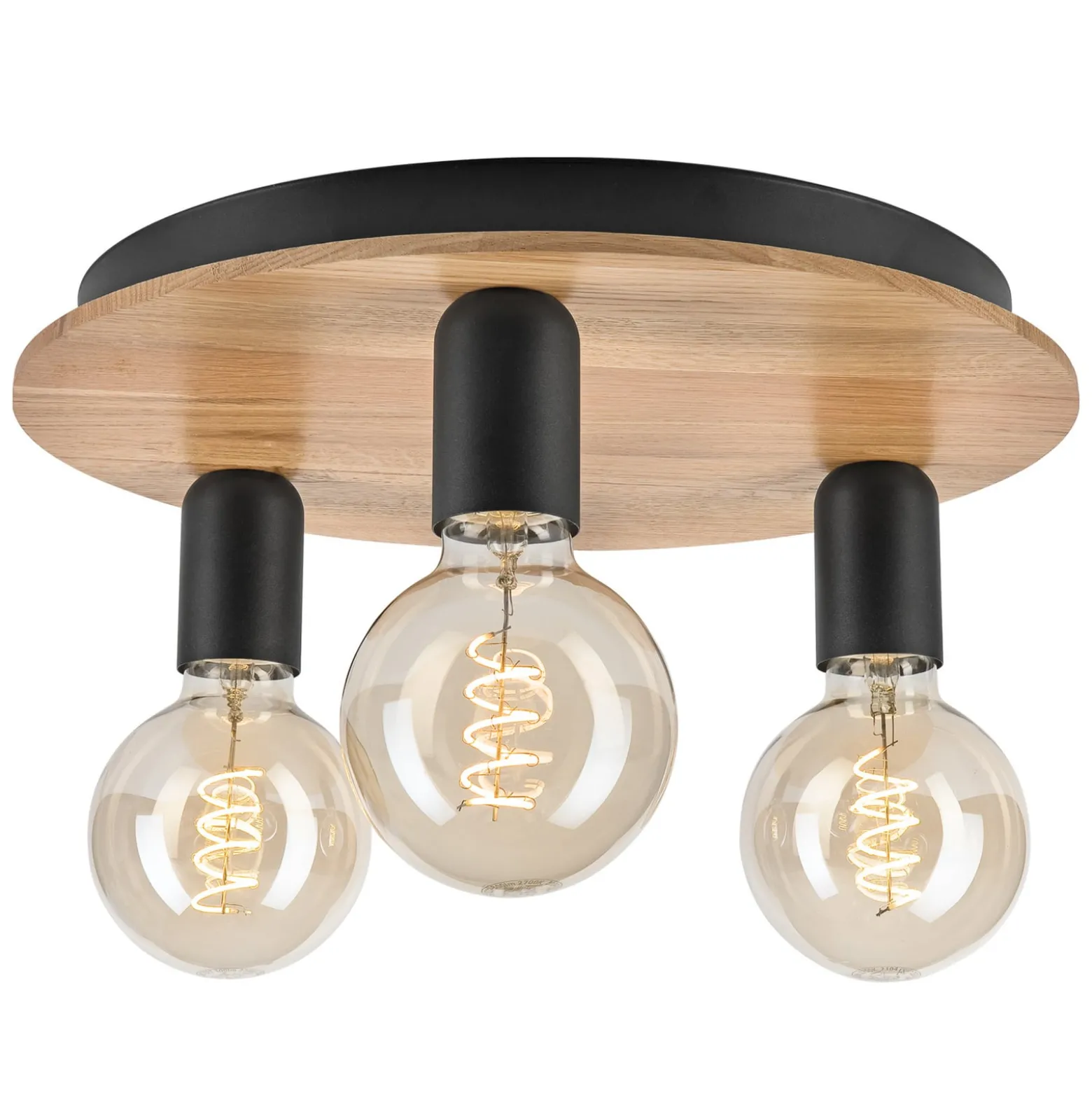 Deckenleuchte Dusty, Buchenholz, schwarz, Ø 33 cm, 3-flammig
