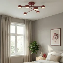 Deckenleuchte HALO, dunkelrot, Ø 60 cm, 6-flg., Metall, GX53