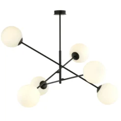 Deckenleuchte Linear, schwarz/opal, sechsflammig