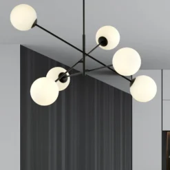 Deckenleuchte Linear, schwarz/opal, sechsflammig
