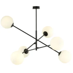 Deckenleuchte Linear, schwarz/opal, sechsflammig