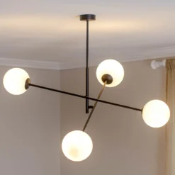 Deckenleuchte Linear, schwarz/opal, vierflammig