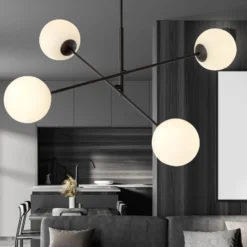 Deckenleuchte Linear, schwarz/opal, vierflammig